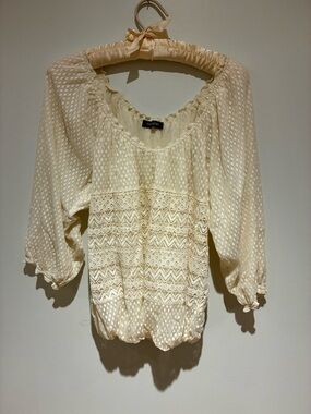 Cream Lace Off Shoulder Peasant Blouse